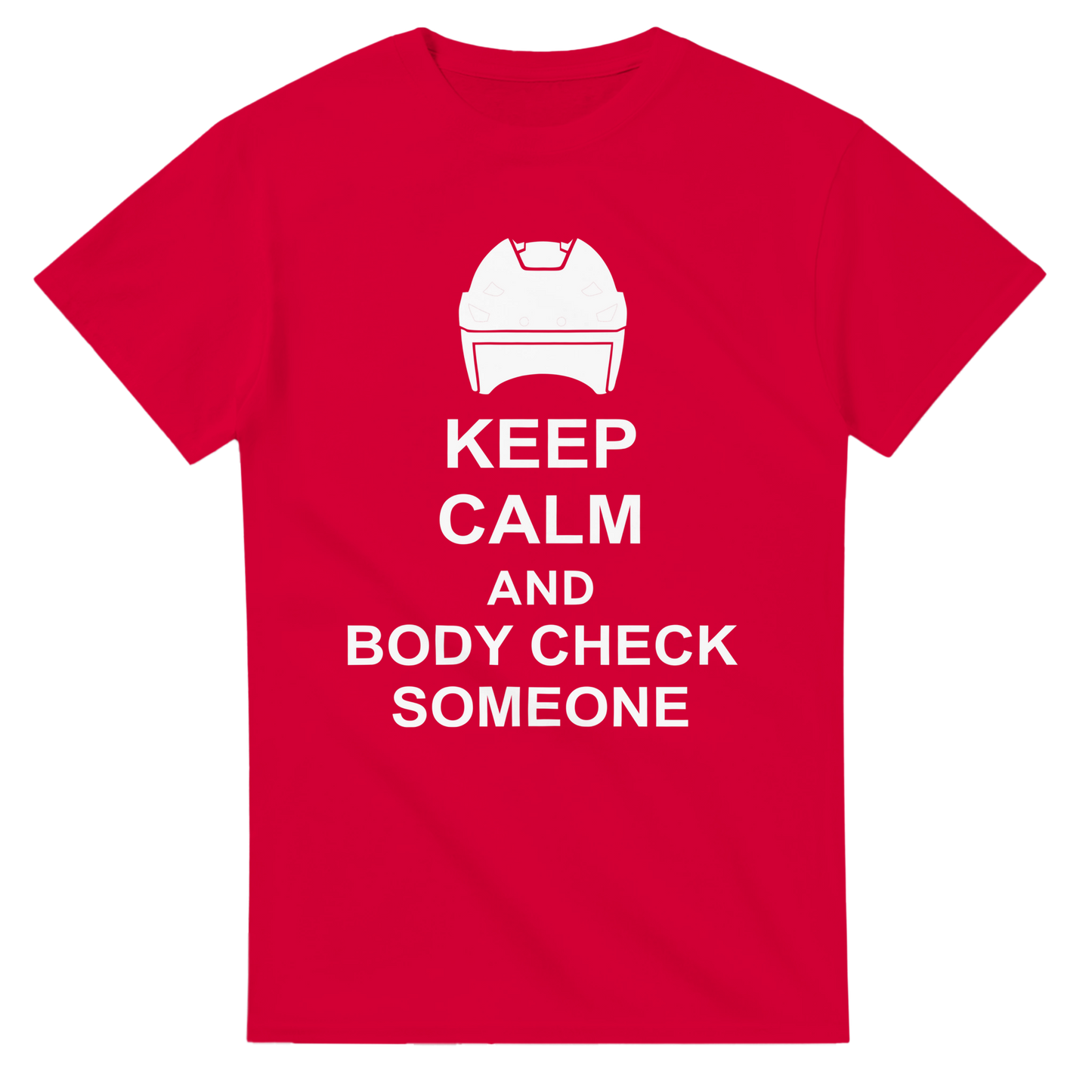 Funny T-shirt: Keep calm and body check someone in Red