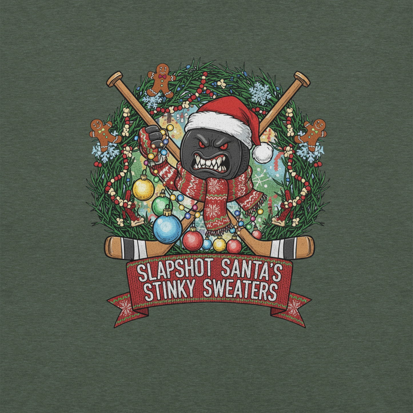 Holiday Hockey Shirt - Slapshot Santa's Stinky Sweaters