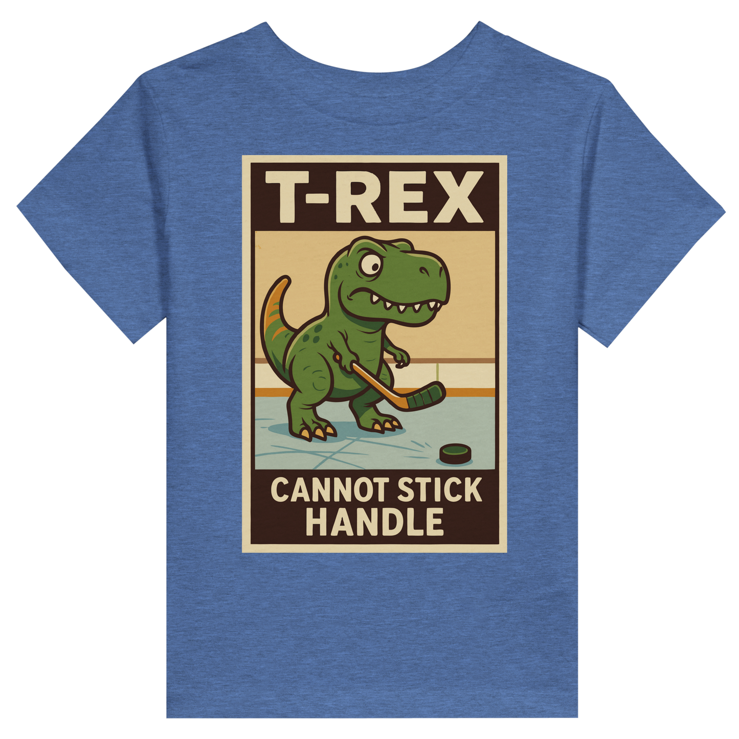 T-Rex's arms are too short for him to play hockey, which is why he's grumpy
