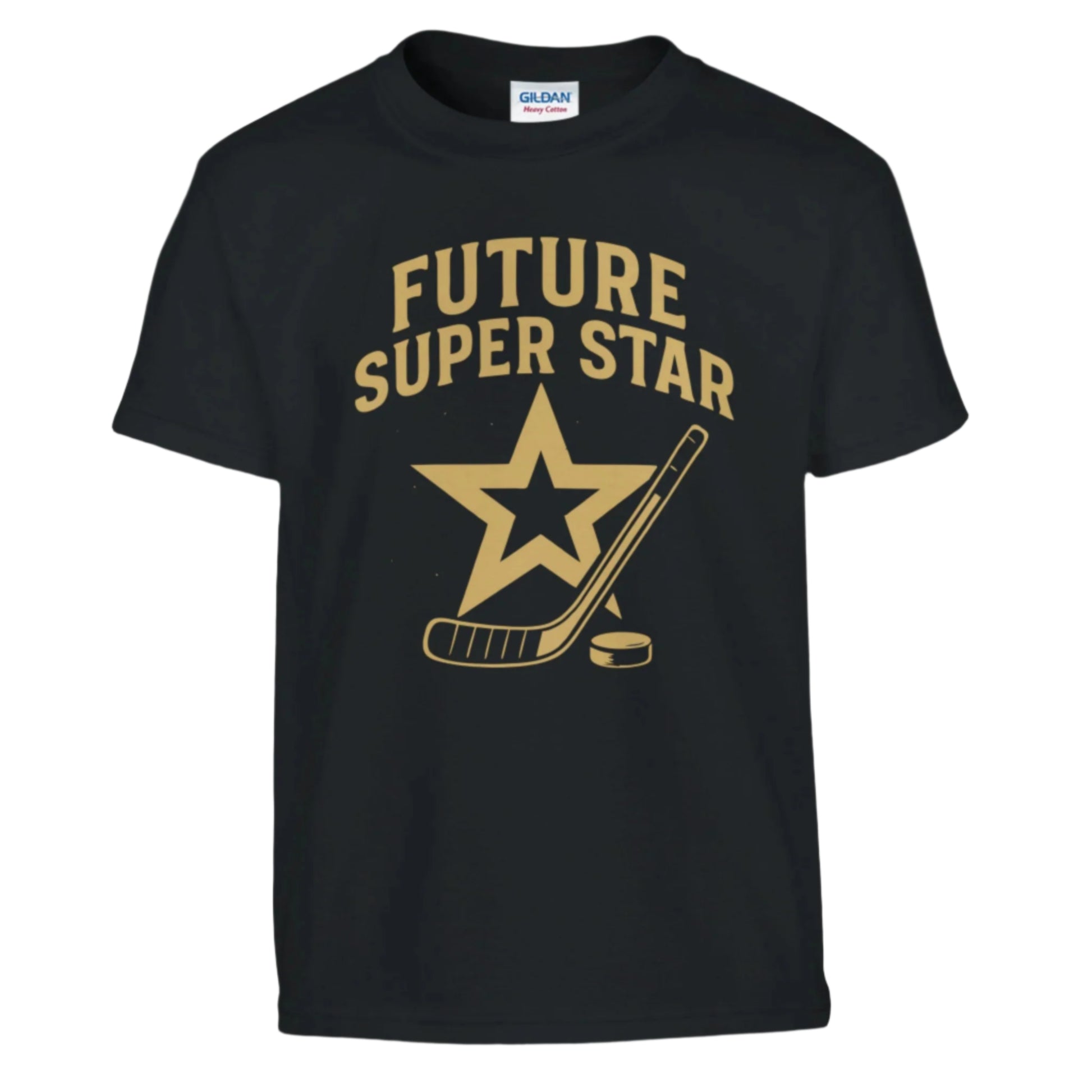 Father and son bonding in fun graphic tees — perfect hockey family gift set.