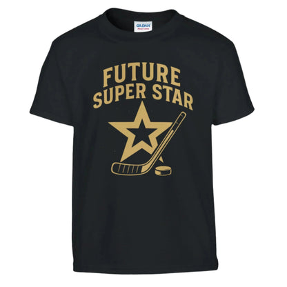 Father and son bonding in fun graphic tees — perfect hockey family gift set.