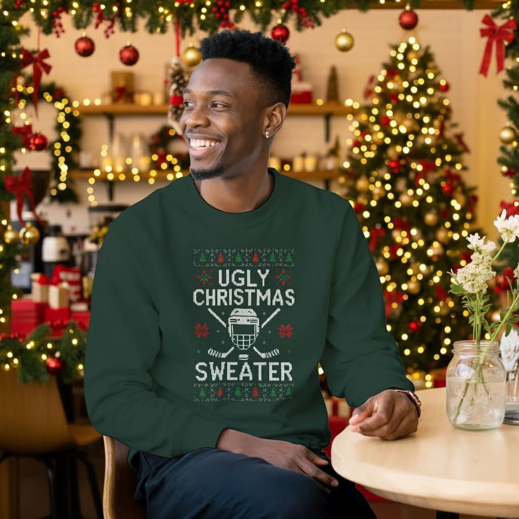 The Ugly Holiday Sweatshirt looks great on anyone. They might even think you're a hockey player if you wear one