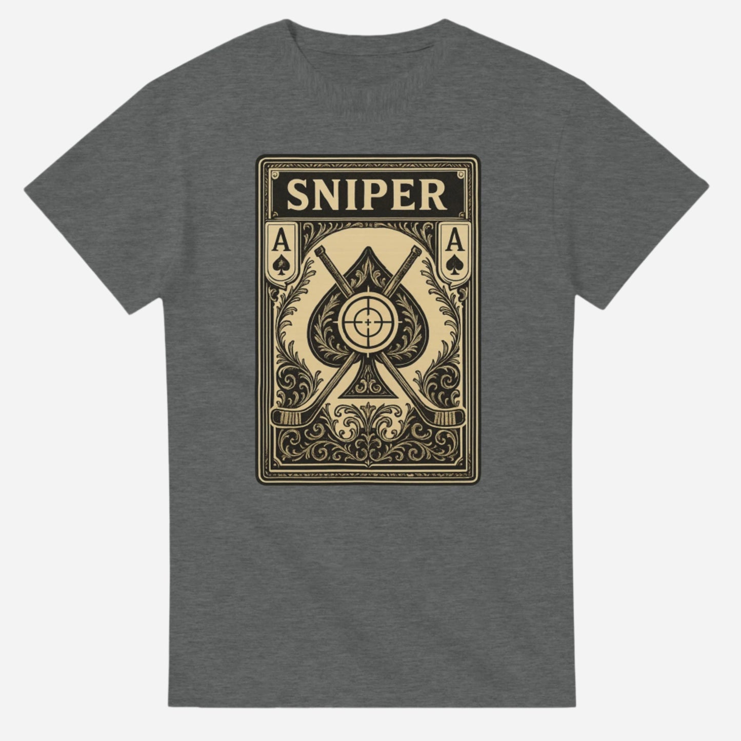 The Sniper, he can put the puck through the smallest of gaps and look great doing it while adorned in this classic Ace of Spades playing card T-shirt