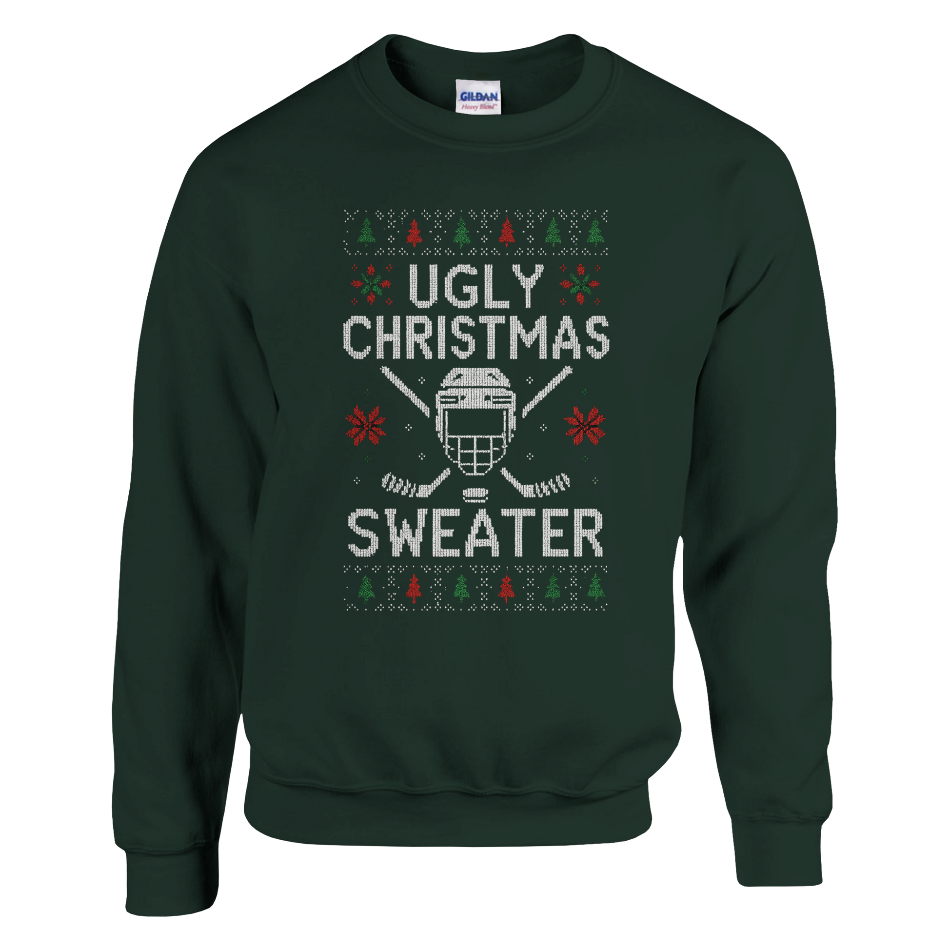 It is what it says, an Ugly Christmas sweater, complete with Hockey helmet, classic crossed sticks and holiday flair