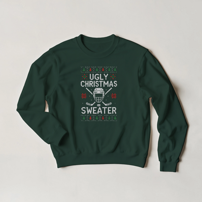 A hockey fan Ugly Christmas Sweater in Green with colorful decorations