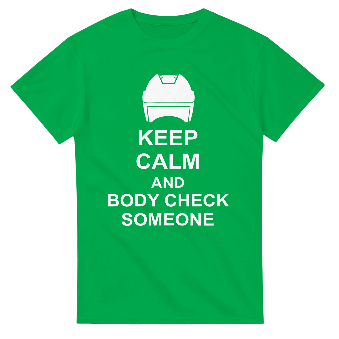Funny T-shirt: Keep calm and body check someone in Green