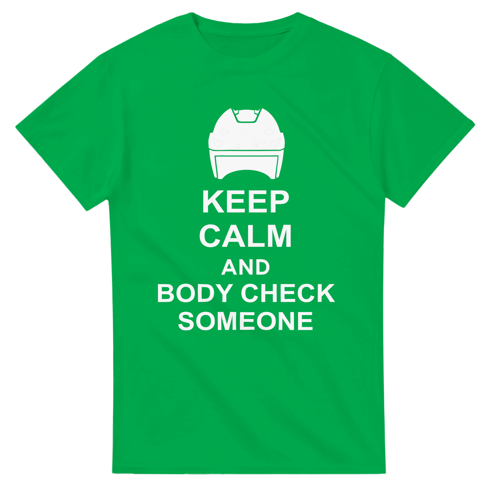Funny T-shirt: Keep calm and body check someone in Green