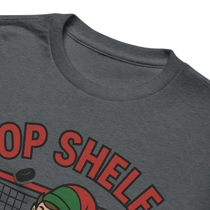 Top Shelf Elf Christmas Hockey T-Shirt | Funny Holiday Hockey Tee